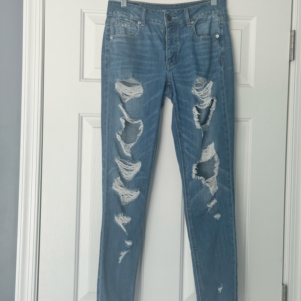American Eagle Outfitters Blue Skinny Distressed Jeans